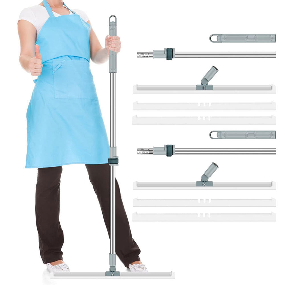 2 Sets Floor Squeegee with Adjustable Long Handle 50cm Silicone Floor Brush Scrub Broom Scrubber