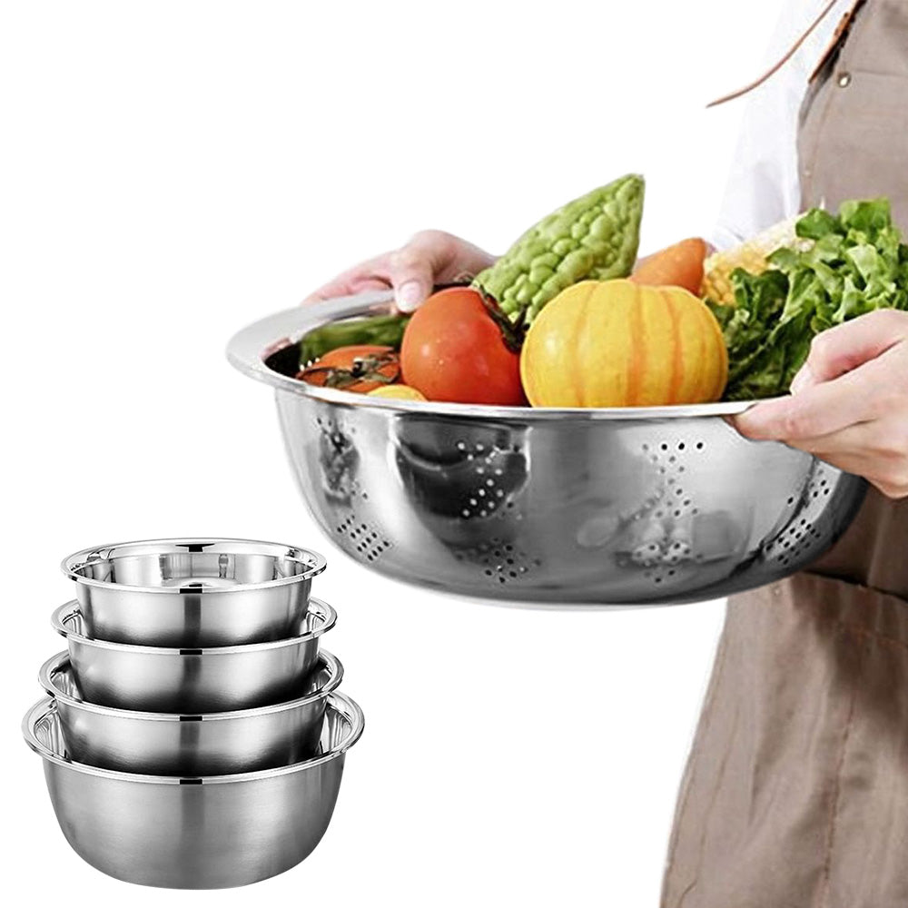 5 Piece 410 Stainless Steel Colander and Mixing Bowl Set 22 to 30cm