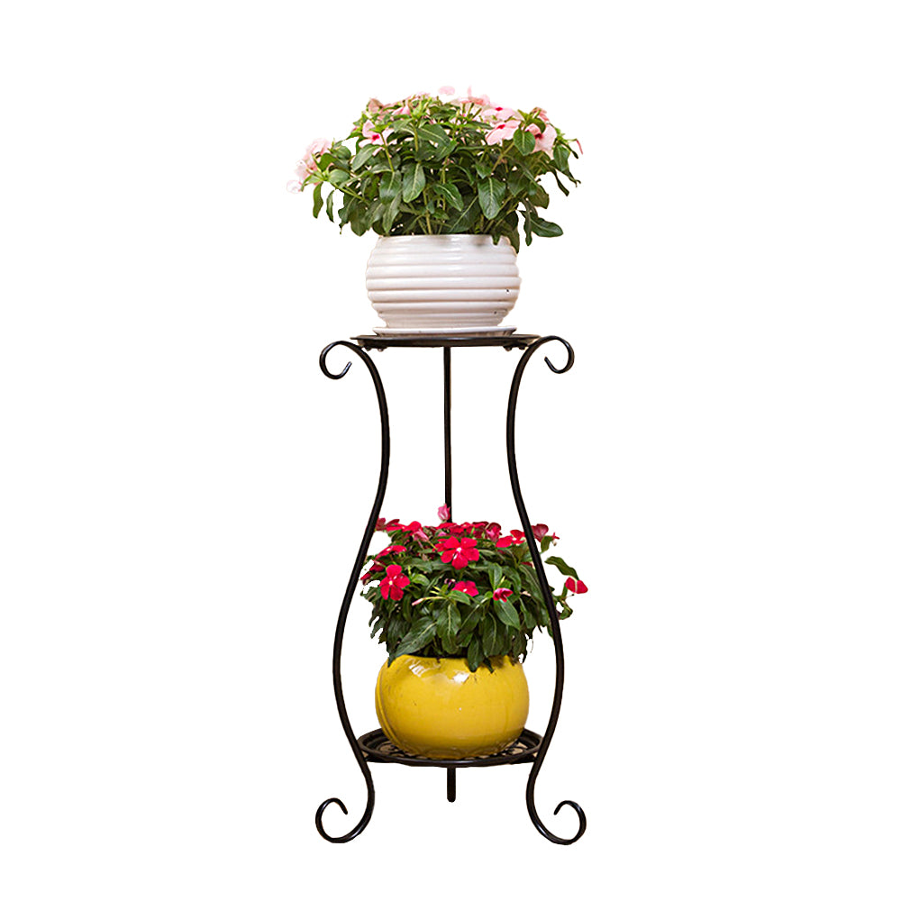 Double-layer Wrought Iron Flower Stand for Indoor and Outdoor