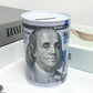 2 Pack Metal Money Saving Banks Benjamin Franklin 100 Dollar Bill Tin Design