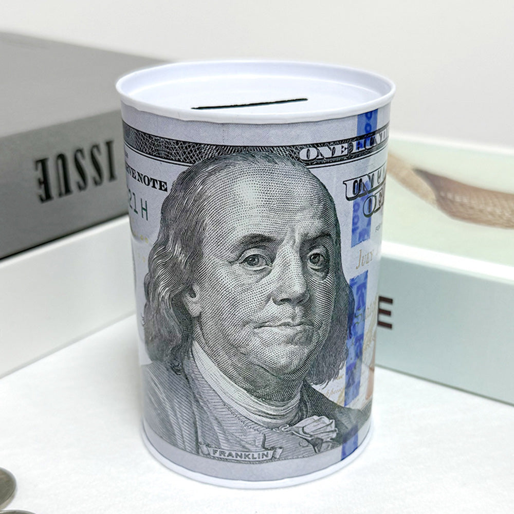 2 Pack Metal Money Saving Banks Benjamin Franklin 100 Dollar Bill Tin Design