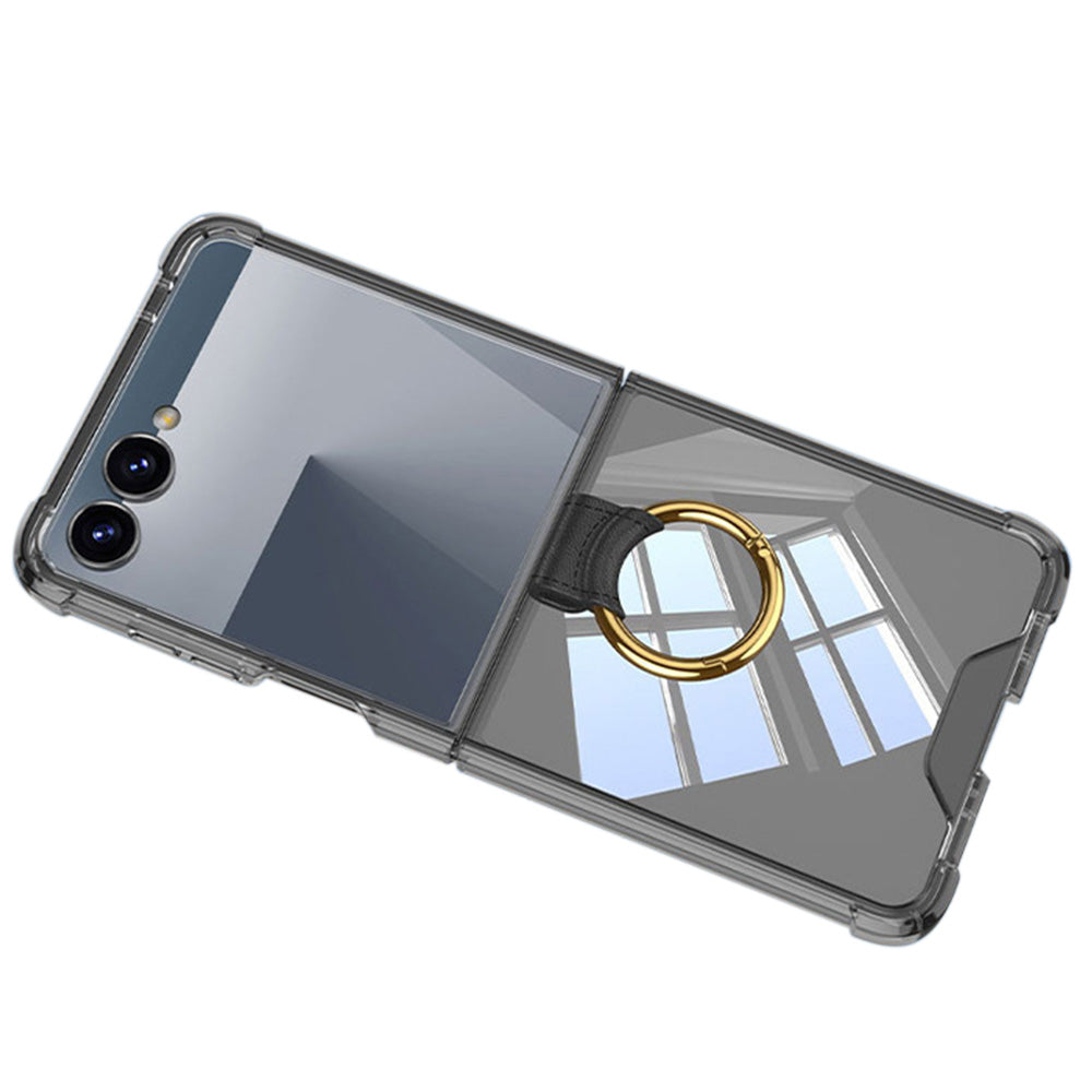 Case and Back Glass Protector for Samsung Galaxy Z Flip 8 7 with Ring Stand-Black