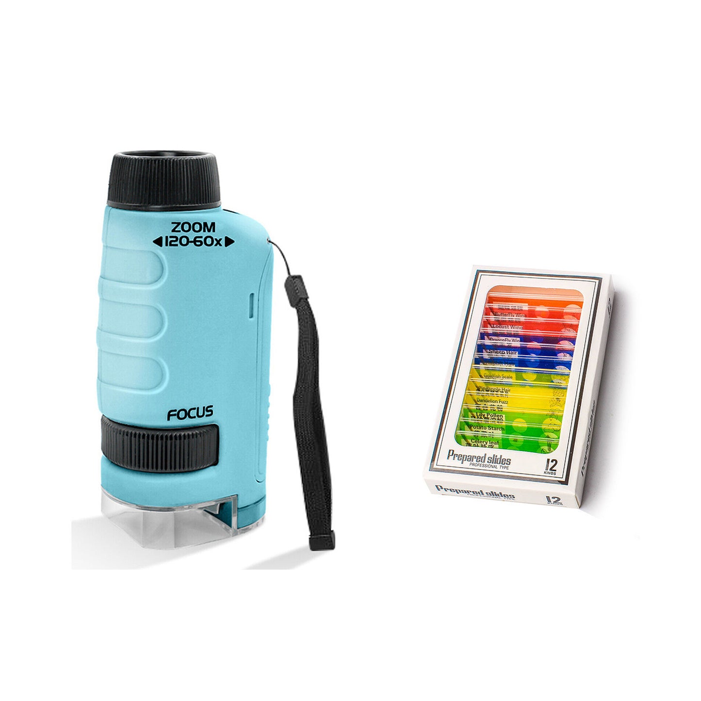 Portable Pocket Microscope Science Educational Toy with 12 Microscope Slides
