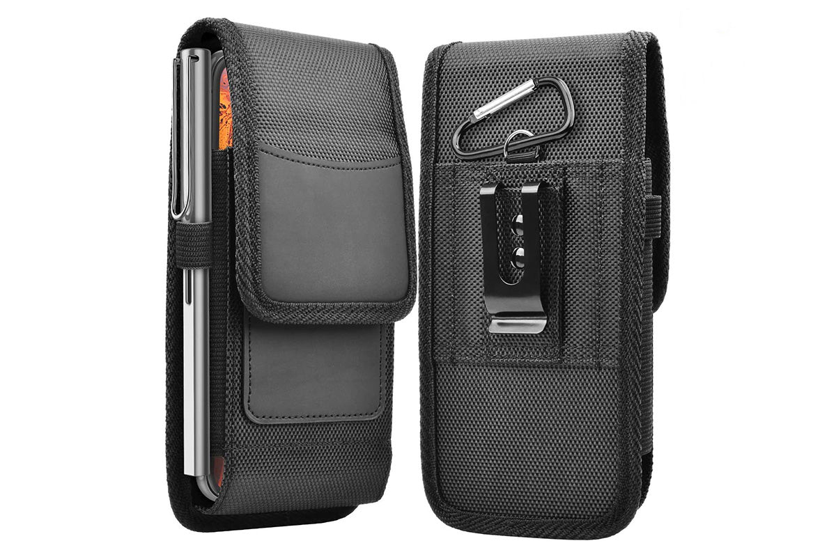 Universal Black Oxford Cloth Phone Waist Pouch with Belt Clip and Card Holder Compatible with Most Smartphones