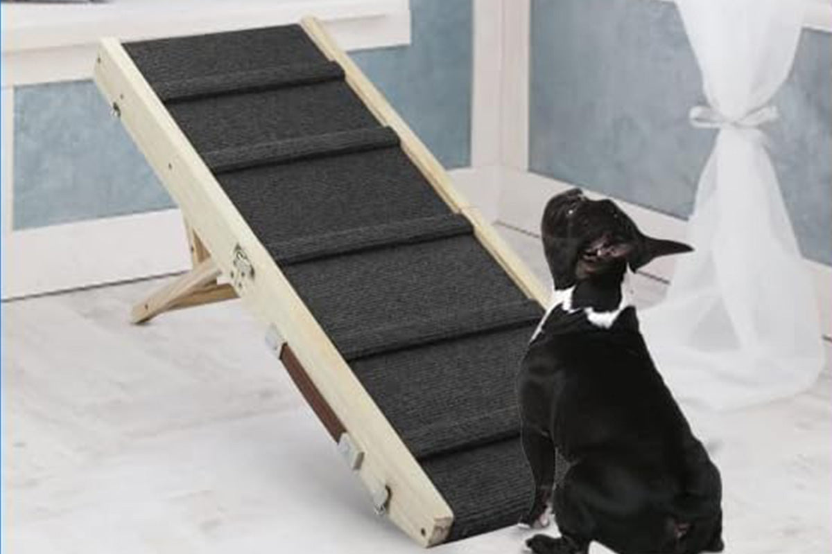 Foldable Adjustable Dog Ramp for Couch and Bed with Non-Slip Carpet Surface