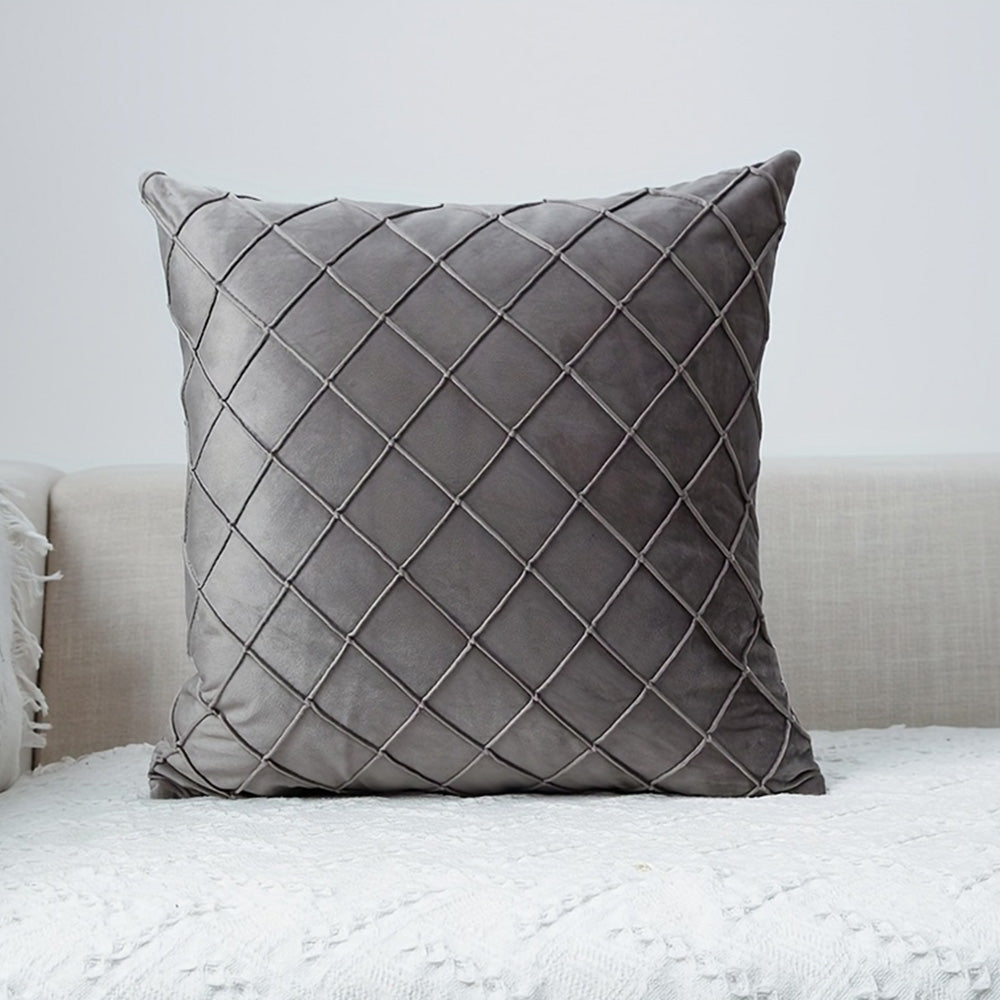 Velvet Rhombus Pleated Cushion Cover for Sofa Bedroom and Window Seat-Grey