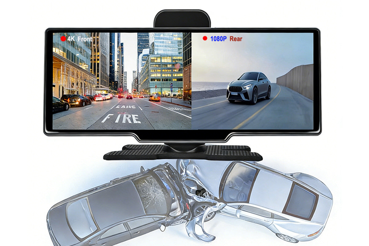 10.26 Inch Wireless Carplay Android Auto Screen Portable with Dual Dash Cam