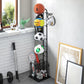 4 Tier Sports Equipment Ball Storage Rack with Basket and Hooks
