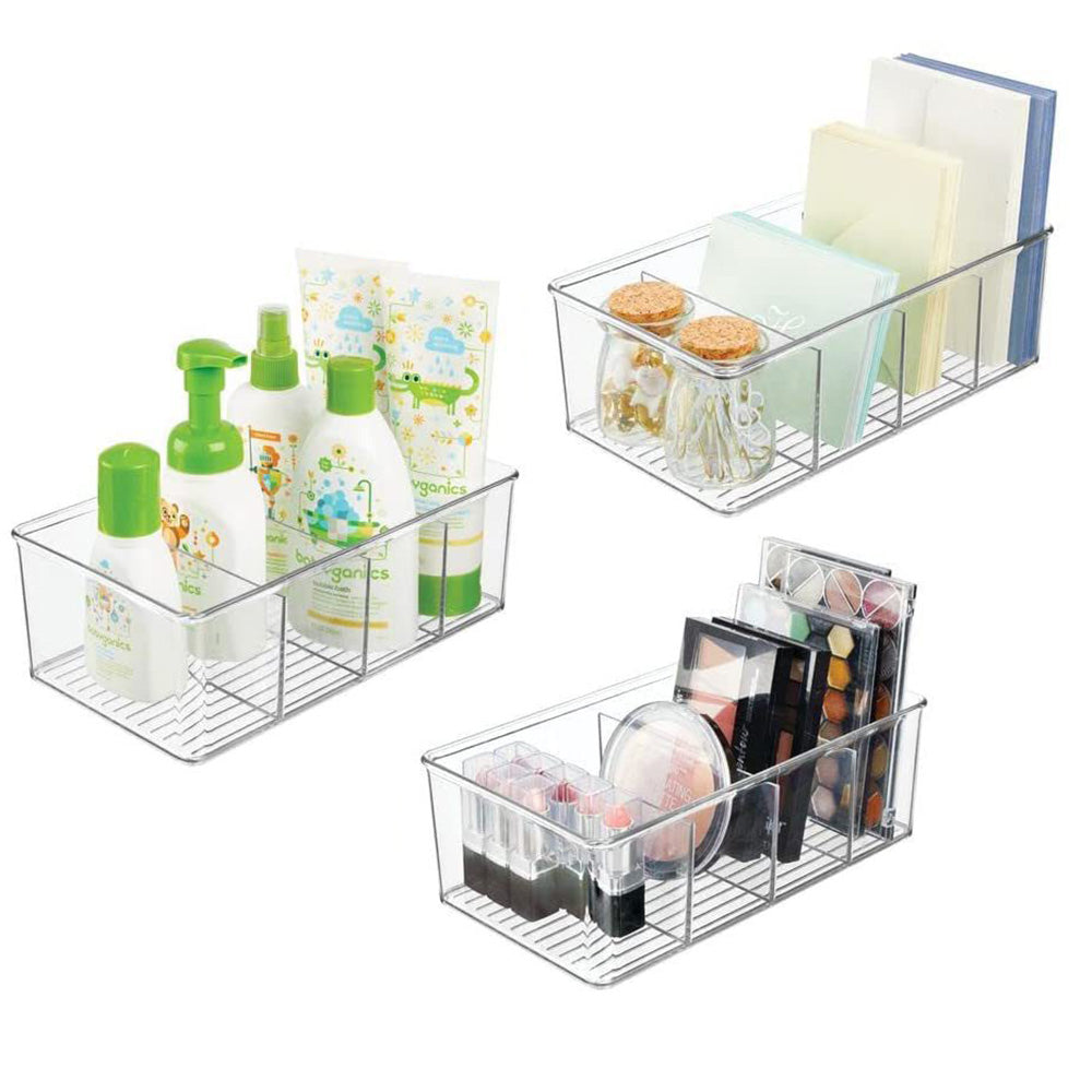 3Pcs Food Storage Organizer Bins Divided 4Parts Kitchen Pantry Fridge Organizers