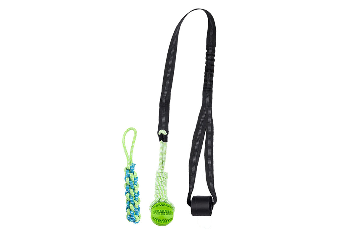 Interactive Dog Rope Toy with Elastic Bungee and Chew Ball for Indoor Outdoor Play