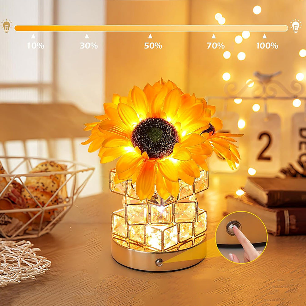 3-Color Dimming Wireless Sunflower Lamp Rechargeable Touch Table Light
