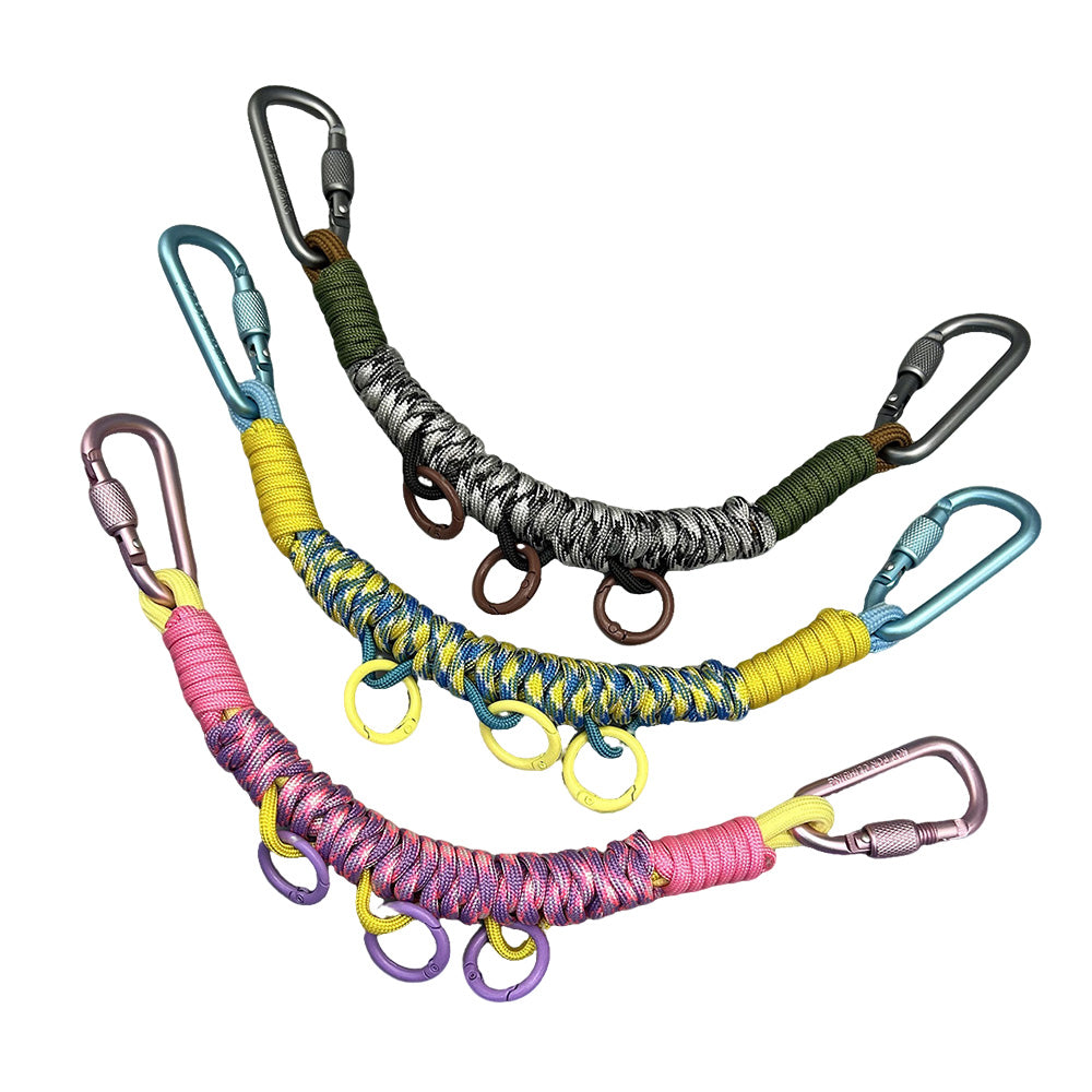 3 PCS Handwoven Paracord Backpack Gear Hanger Chains with Carabiners