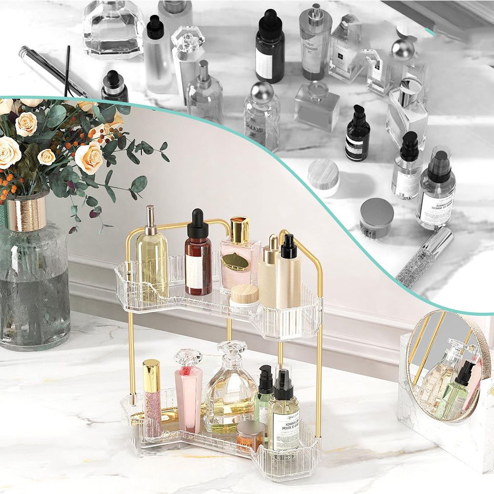 2 Tier Corner Bathroom Counter Makeup Storage Rack