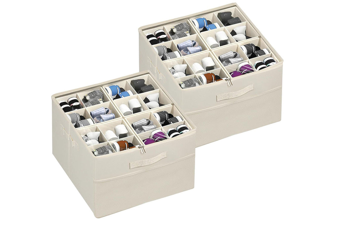 Shoe Organizer for Closet Foldable Shoe Storage Containers with Adjustable Dividers and Transparent Cover