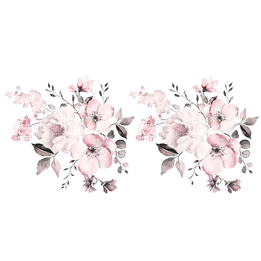 2Pcs Removable Wall Stickers Watercolour Dusty Pink Flowers Leaves Home Decor