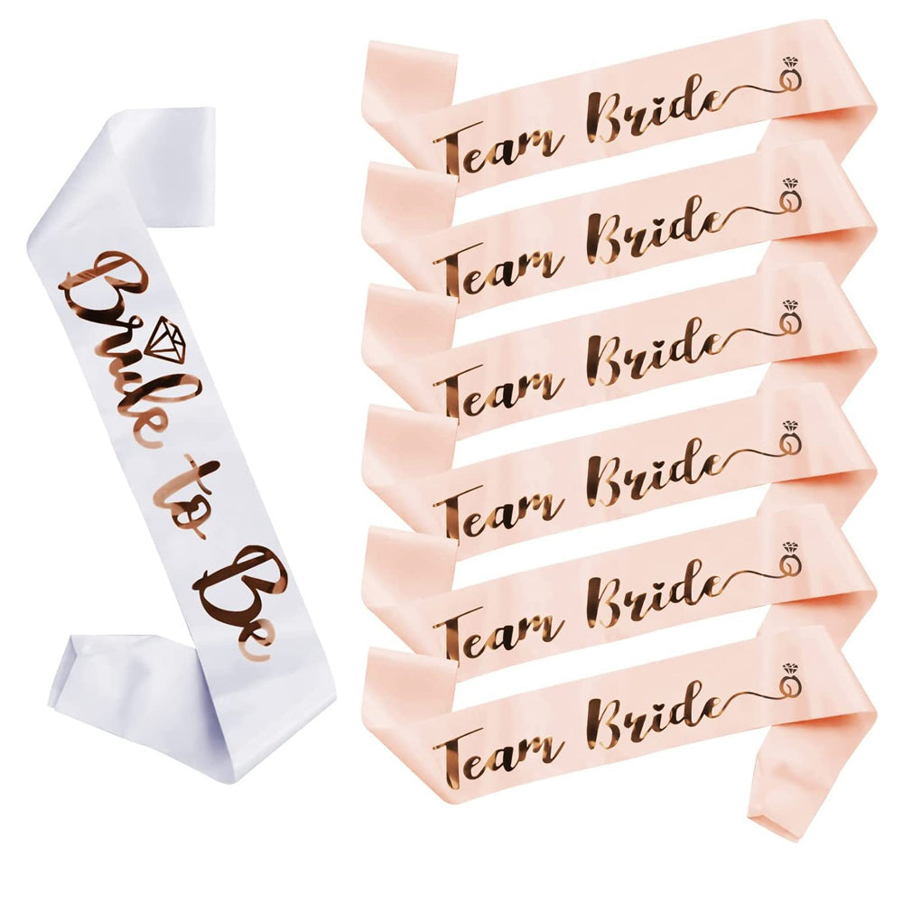 7Pcs Bride Sash Set-1 White Bride to Be Sash 6 Black Team Bride