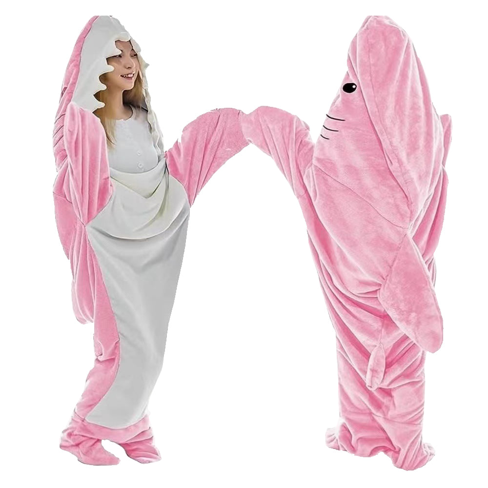 Pink Flannel Wearable Shark Hoodie Blanket