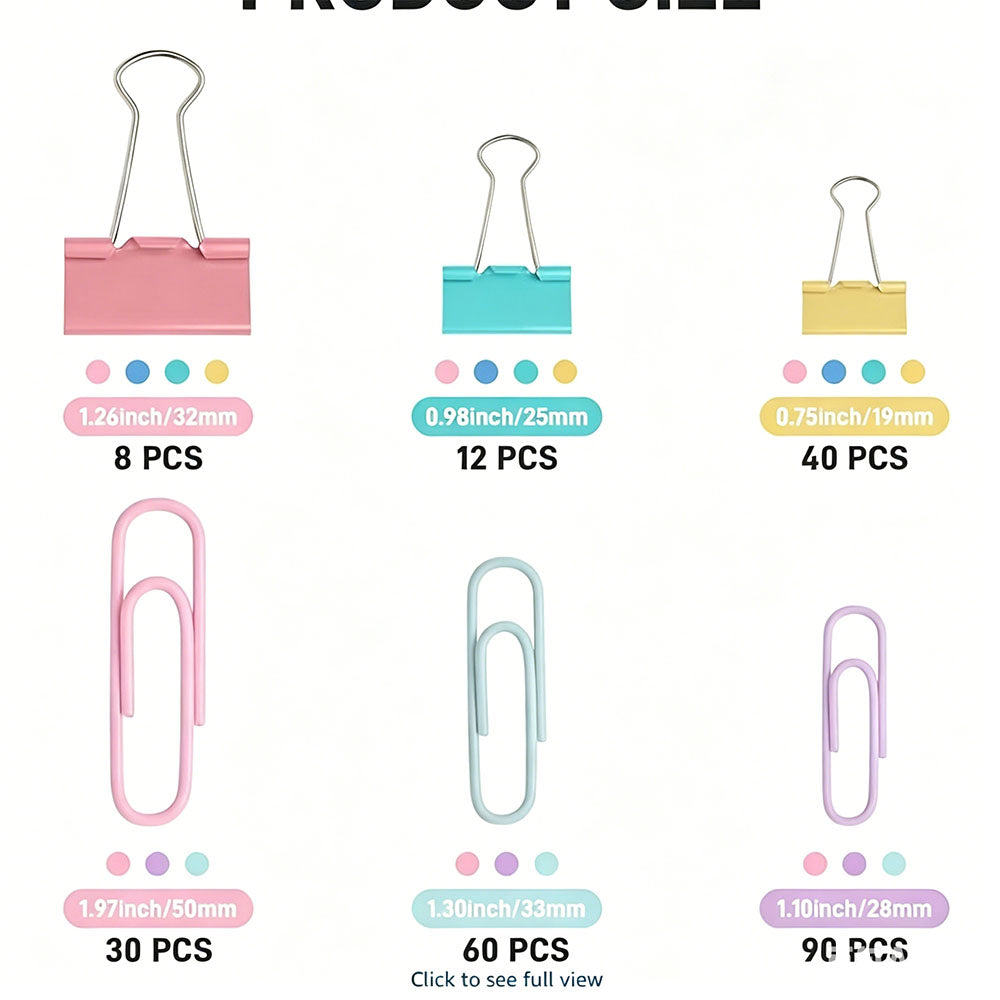 240Pcs Binder Clips and Paper Clips Set 6 Sizes for Office School Home