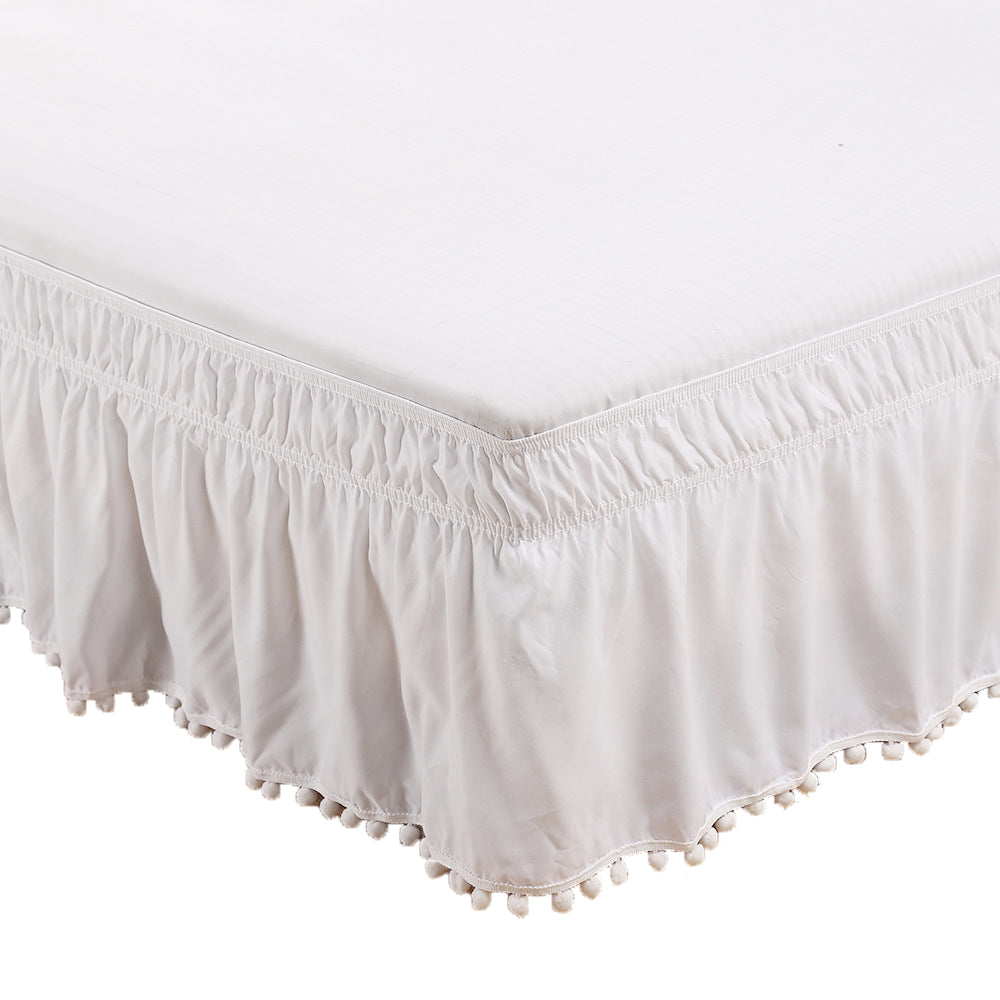 Pompom Fringe Bed Skirt Ruffle Valance Elastic Bed Wrap Around