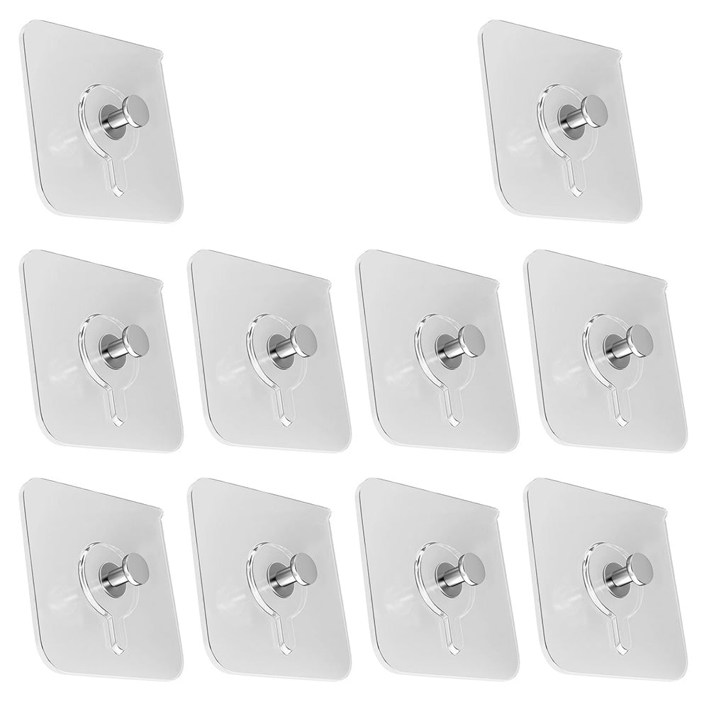 10 Pcs Self-Adhesive Wall Hooks No-Drill Invisible Picture Hangers for Frames