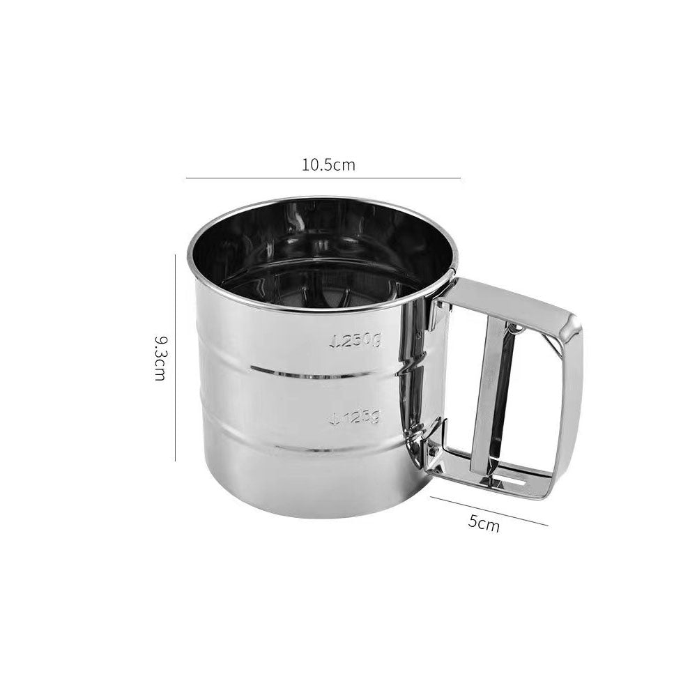Stainless Steel Flour Sifter One Hand Press Crank Sifter for Powdered Sugar Shaker Duster