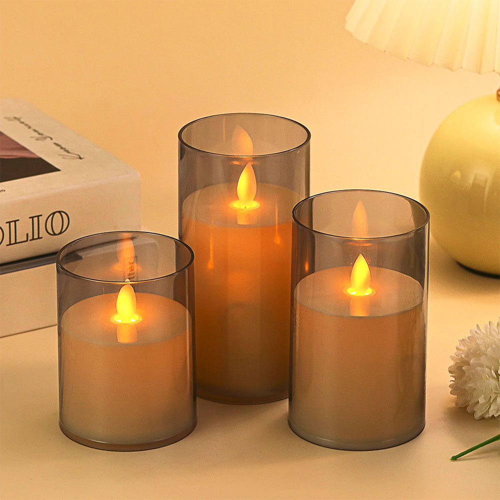 3 Pack Flameless LED Candles Warm White Dancing Wick Battery Operated Wedding Decor