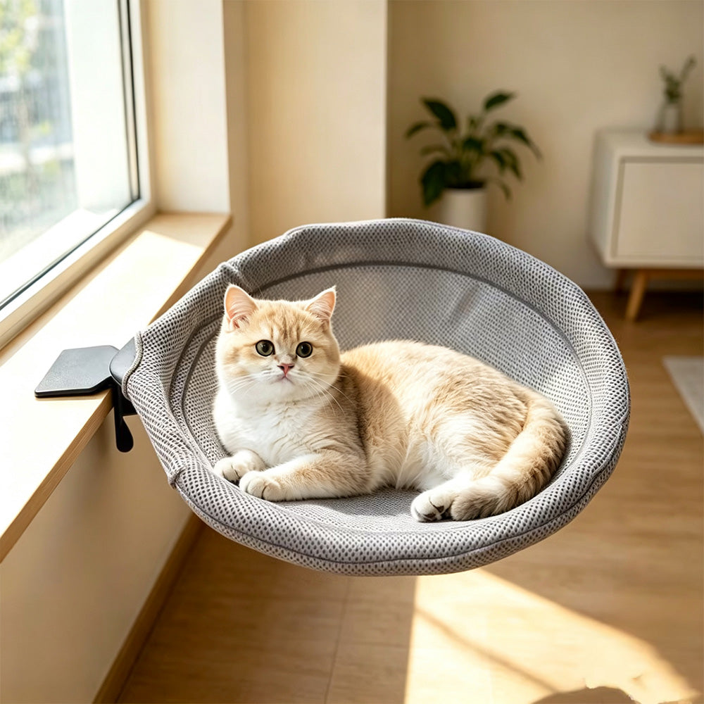 Desk Mounted Reversible Cat Hammock with Steel Frame in Gray