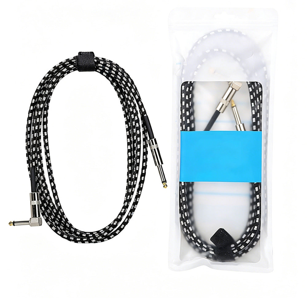 3m Guitar Cable 6.35mm Right Angle to Straight Instrument Cord for Bass Amp