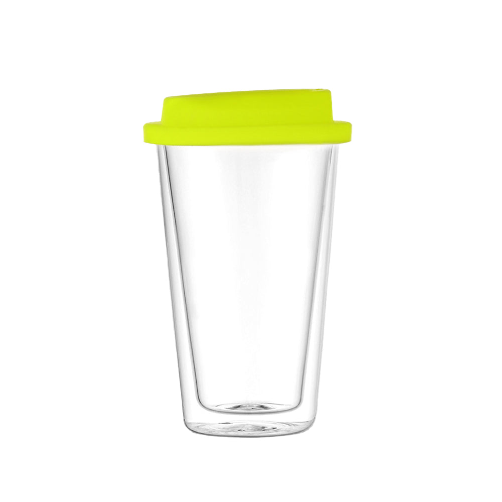 Double Walled Glass Coffee Mug Drinking Coffee Cup with Silicone Lid