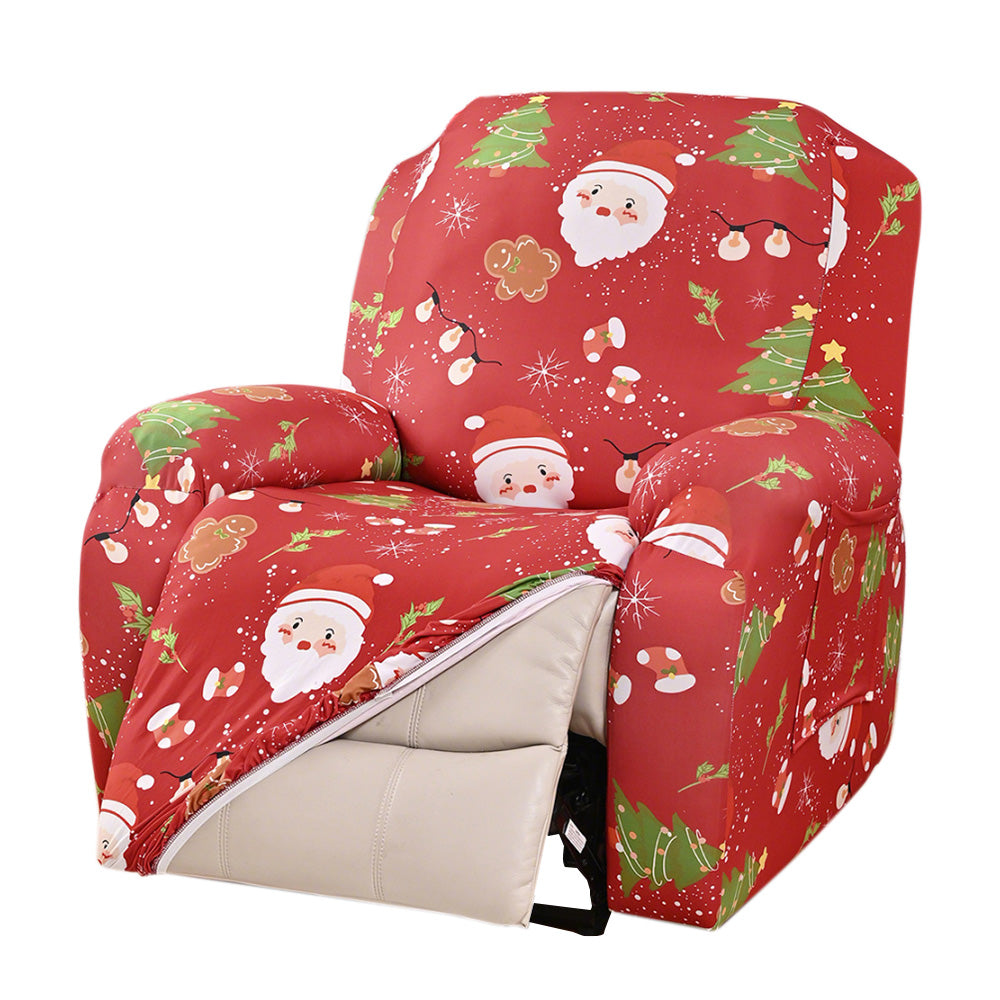 Christmas Recliner Chair Cover Sofa Slipcover with Side Pocket