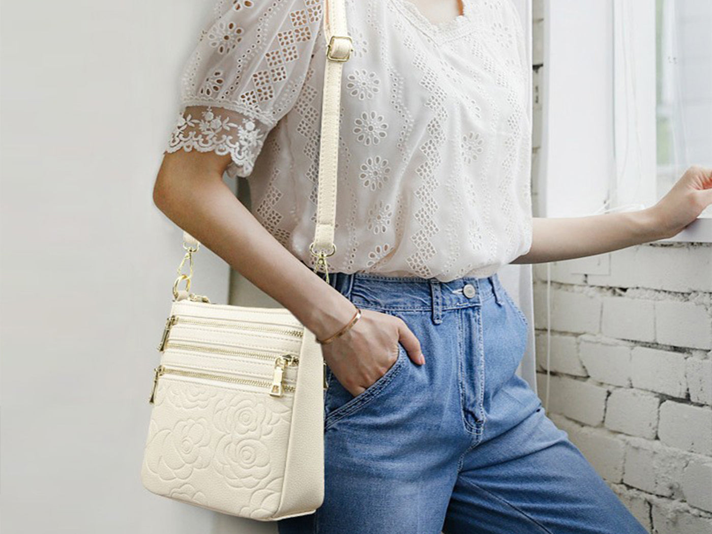 Genuine Leather Crossbody Shoulder Bag Multi-Compartment Water-resistant Handbag