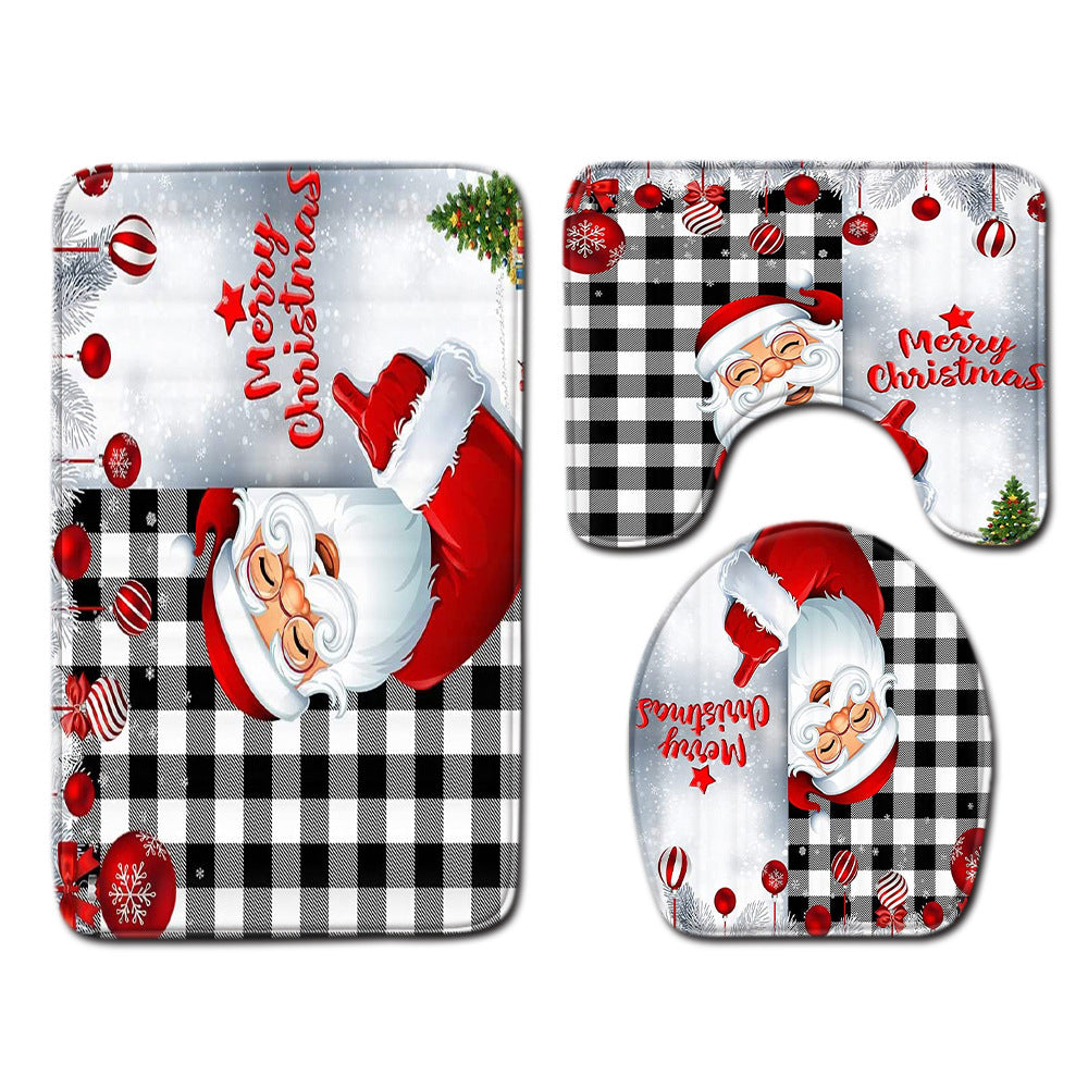 Christmas Non-Slip 3 PCs Bath Rugs Sets Toilet Lid Cover Toilet Mat Bathroom Decor