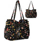Corduroy Tote Bag with Side Water Bottle Pockets Large Shoulder Bag Casual Handbag