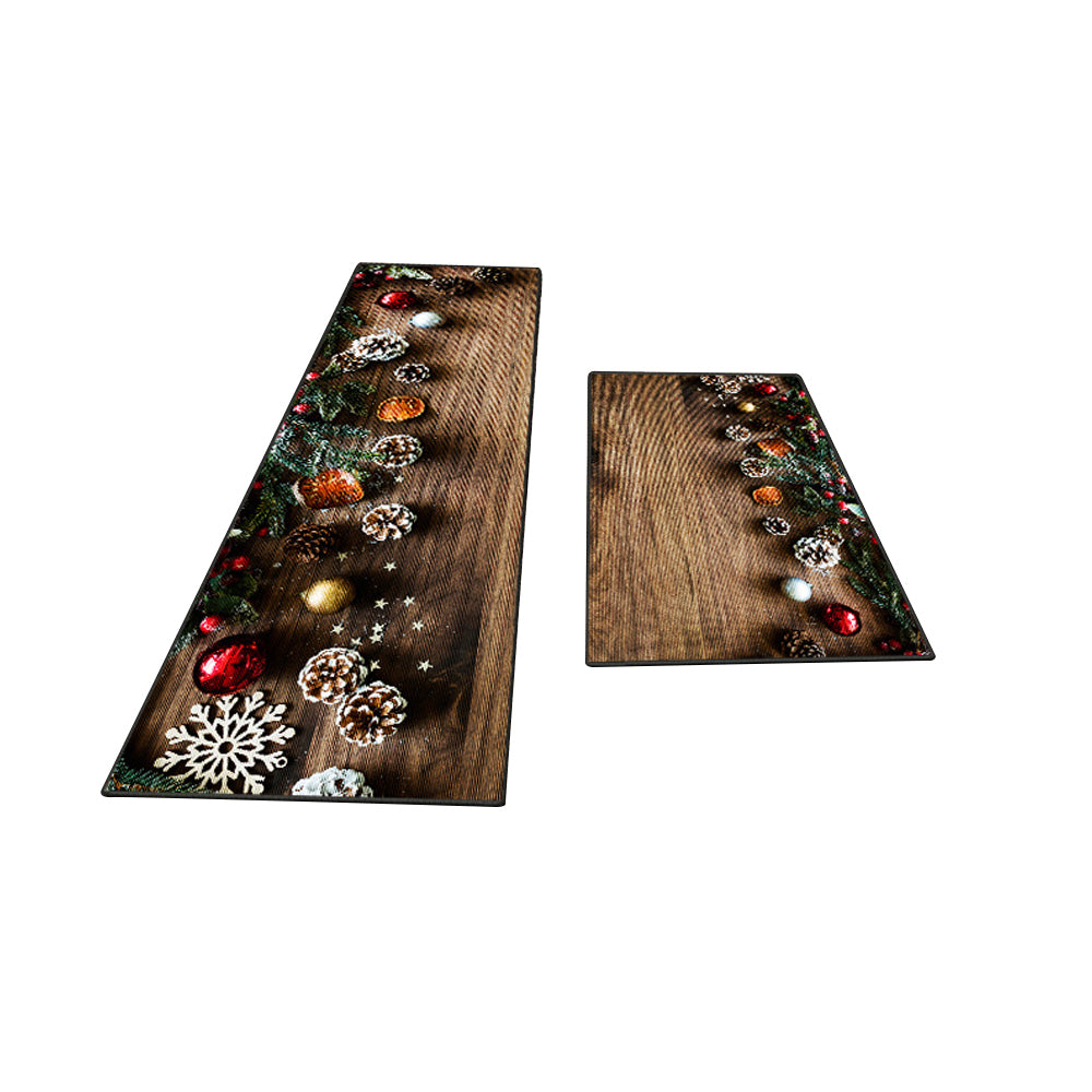 2Pcs Christmas Kitchen Washable Rectangular Floor Mat