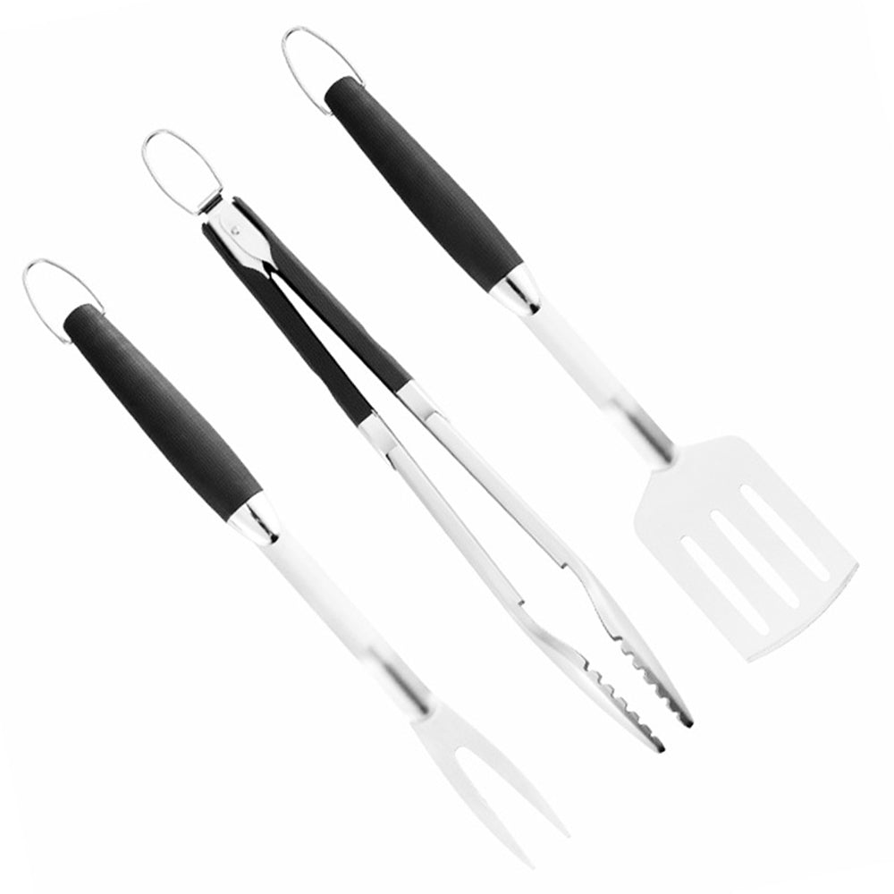3 Piece Stainless Steel BBQ Fork Spatula and Tongs Tool Set