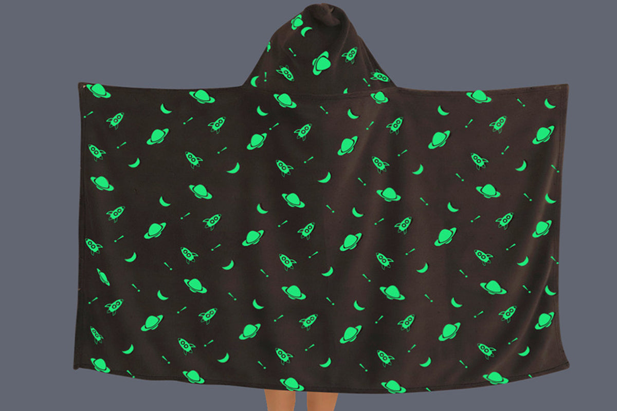 Printed Luminous Hoodie Blanket Glow in The Dark Hooded Blanket Wearable Blanket