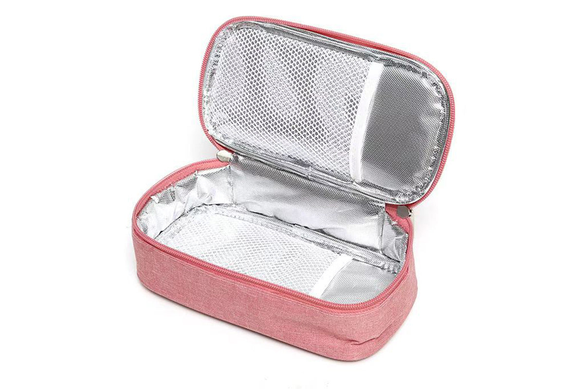 Insulated Insulin Cooling Bag Multi-Layer Medical Cooler for Diabetes Travel -Pink