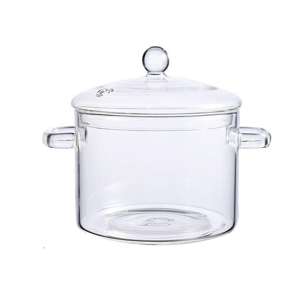 Glass Cooking Pot Double-Handled Heat-Resistant Clear Glass Stovetop Pot with Lid