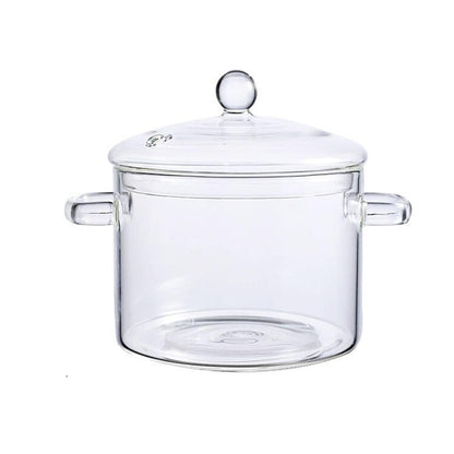 Glass Cooking Pot Double-Handled Heat-Resistant Clear Glass Stovetop Pot with Lid