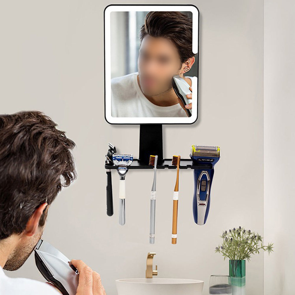 Bathroom Anti Fog Mirror with Lights Built In Shelf No Drilling Installation for Shower Room