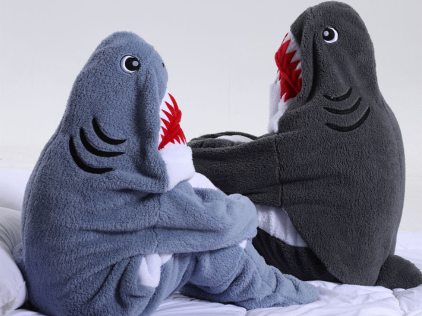Flannel Cartoon Shark Wearable Hoodie Sleeping Blanket