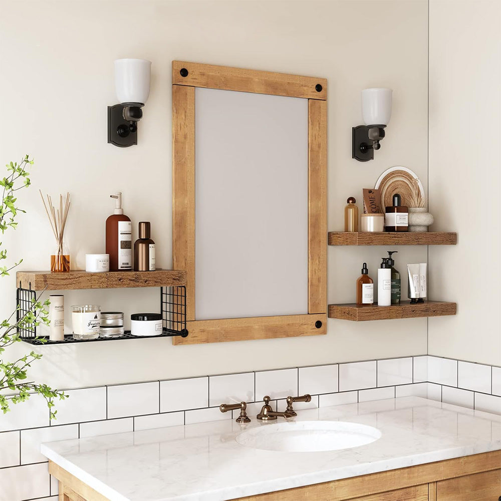 3 Tier Bathroom Shelf Wall Mounted Floating Shelf with Storage Basket