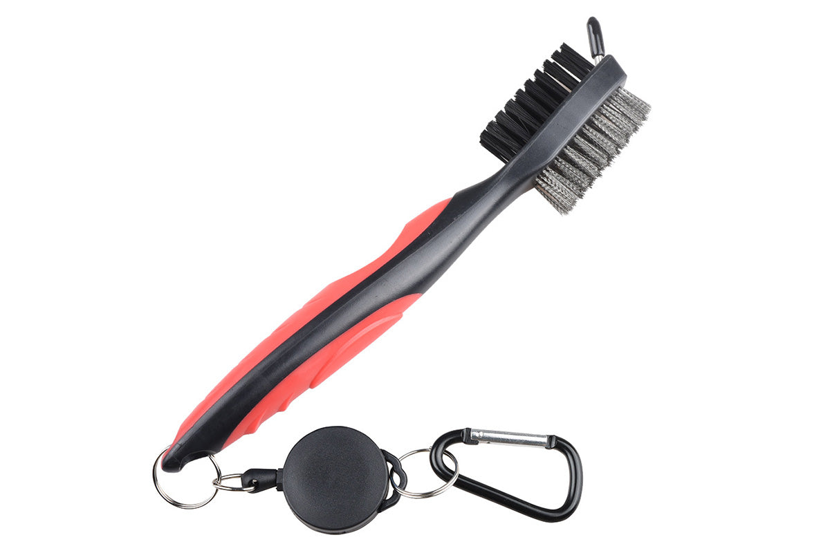 Dual Sided Golf Club Groove Cleaner Brush Tool with Retractable Carabiner