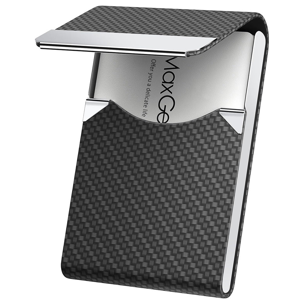 Business Card Holder Slim PU Leather Stainless Steel Name Card Case