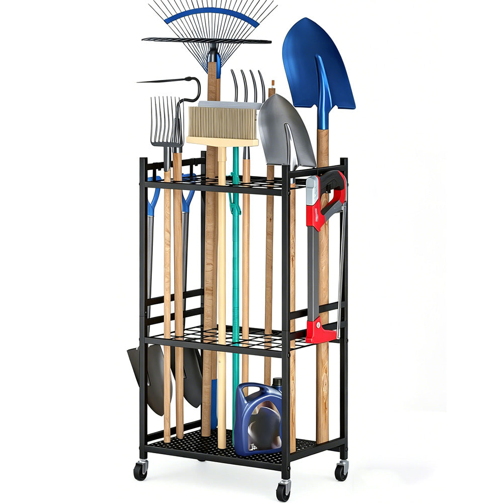 Garden Tool Organizer with Wheels Steel Rack Stand Heavy Duty Holds 35 Tools
