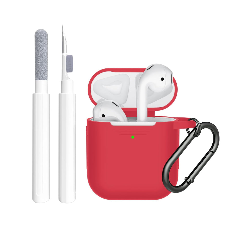 Silicone Case Cover Compatible with AirPods 2nd and 1st Generation with Cleaner kit  and Keychain