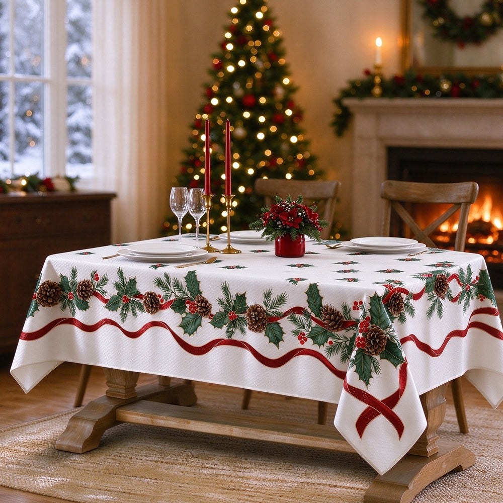 Printed Christmas Polyester Tablecloth Kitchen Dinner Tablecloth-Style 1
