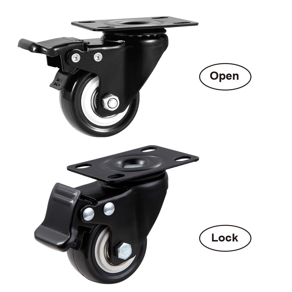 4 Pack 2 Inch Swivel Caster Wheels with Brakes for Cart Workbench and Shelf