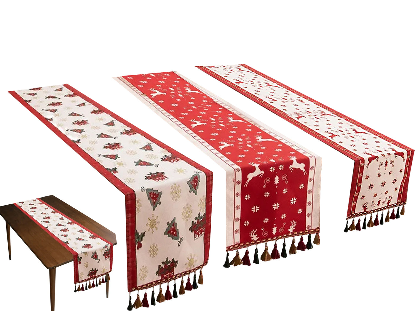 Christmas Jacquard Tassel Table Runner
