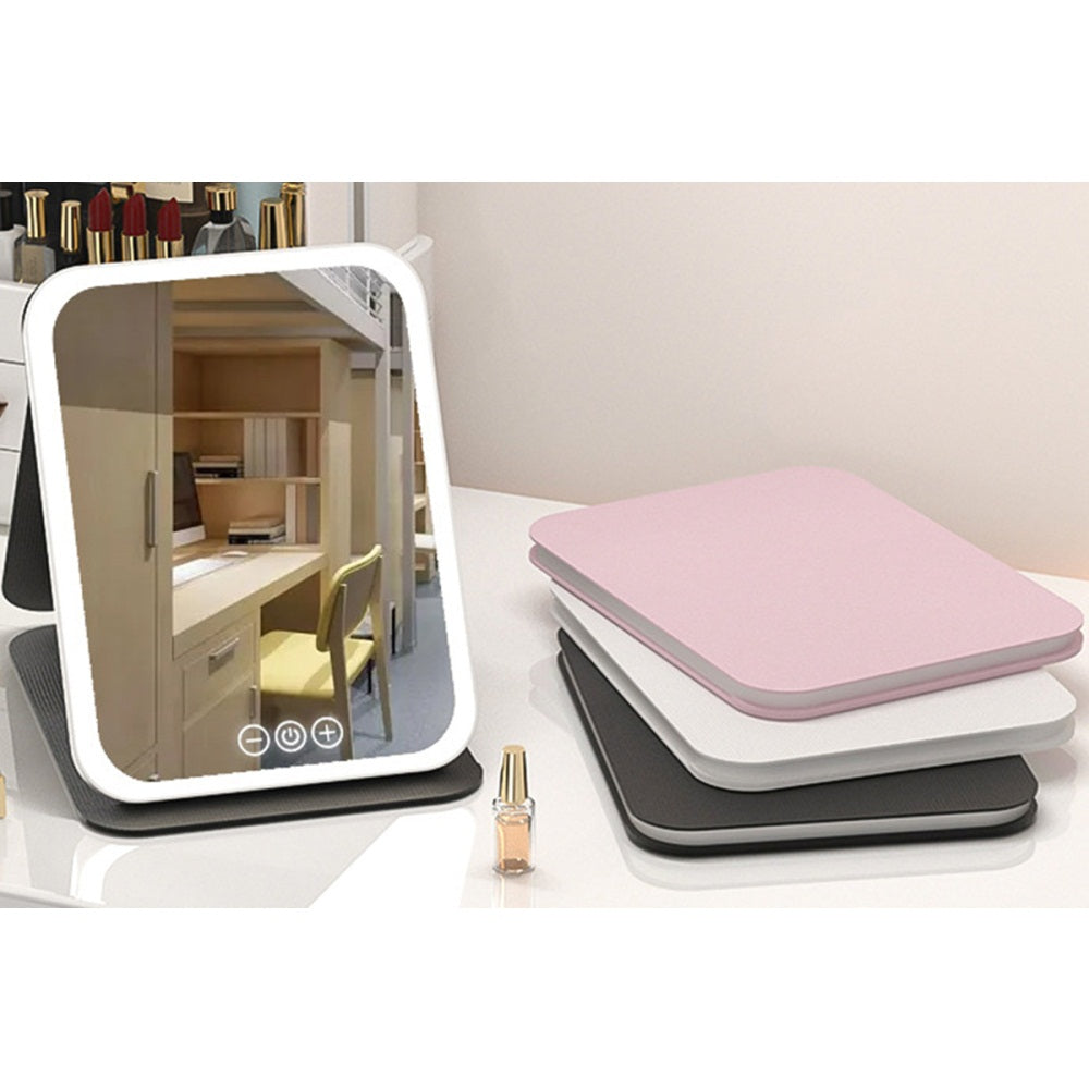 Fold LED Dimmable Makeup Mirror with 3 Colors Adjustable Light